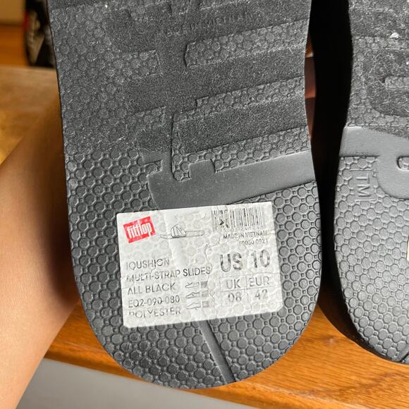 FITFLOP BLACK MIX iQUSHION MULTI STRAP SLIDES SANDALS SHOES SIZE 10 - Picture 4 of 7